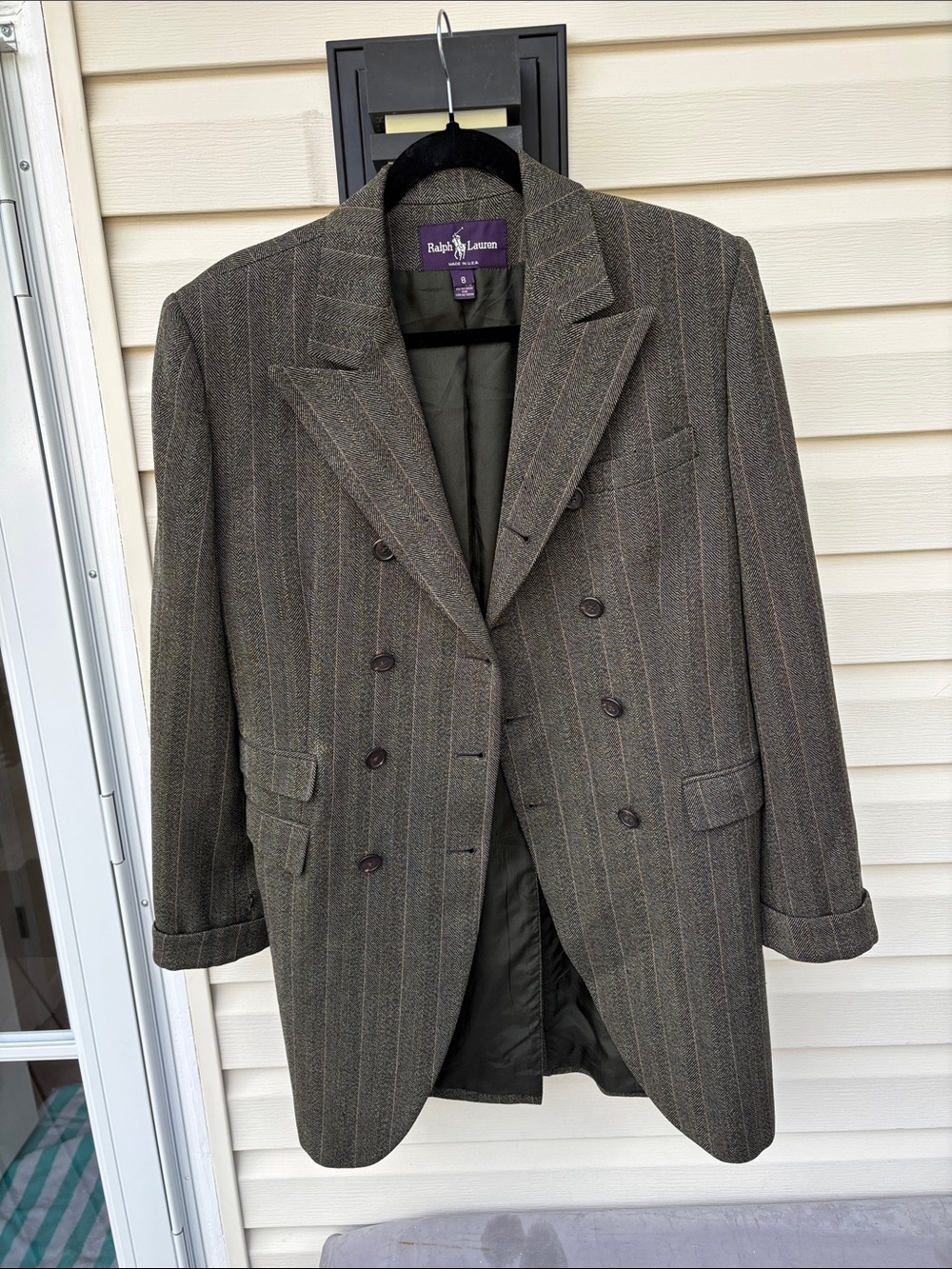 Ralph Lauren Ladies (PURPLE LABEL) Brown Double-Breast Wool Blazer-8-VINTAGE